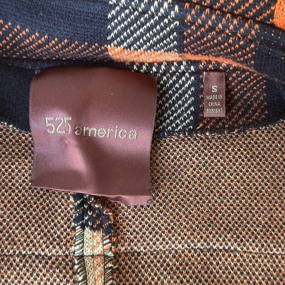 525 America Womens Orange & Navy Buffalo Plaid & Leather Trim Coat Toggle Button - Picture 6 of 10